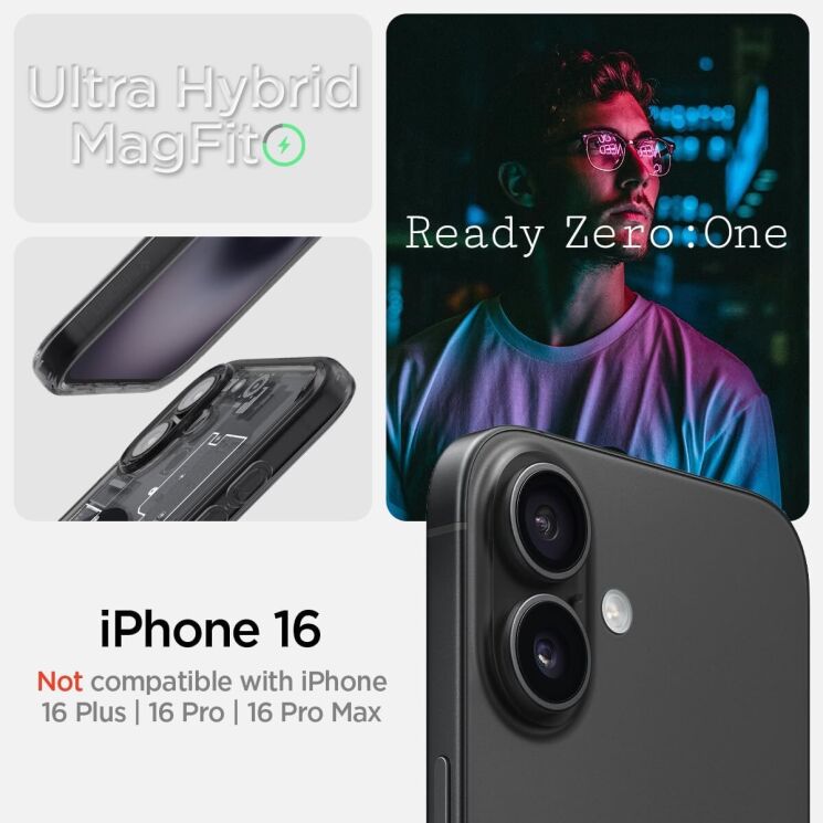 Защитный чехол Spigen (SGP) Ultra Hybrid Zero One (MagFit) для Apple iPhone 16 (ACS08208) - Black: фото 7 из 12