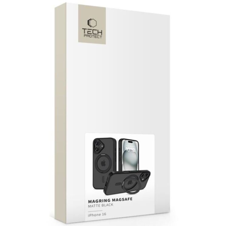 Защитный чехол Tech-Protect MagRing MagSafe для Apple iPhone 16 - Matte Black: фото 2 из 7