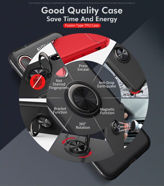 Защитный чехол UniCase Magnetic Ring для Xiaomi Redmi 6 Pro / Mi A2 Lite - Red: фото 3 из 12