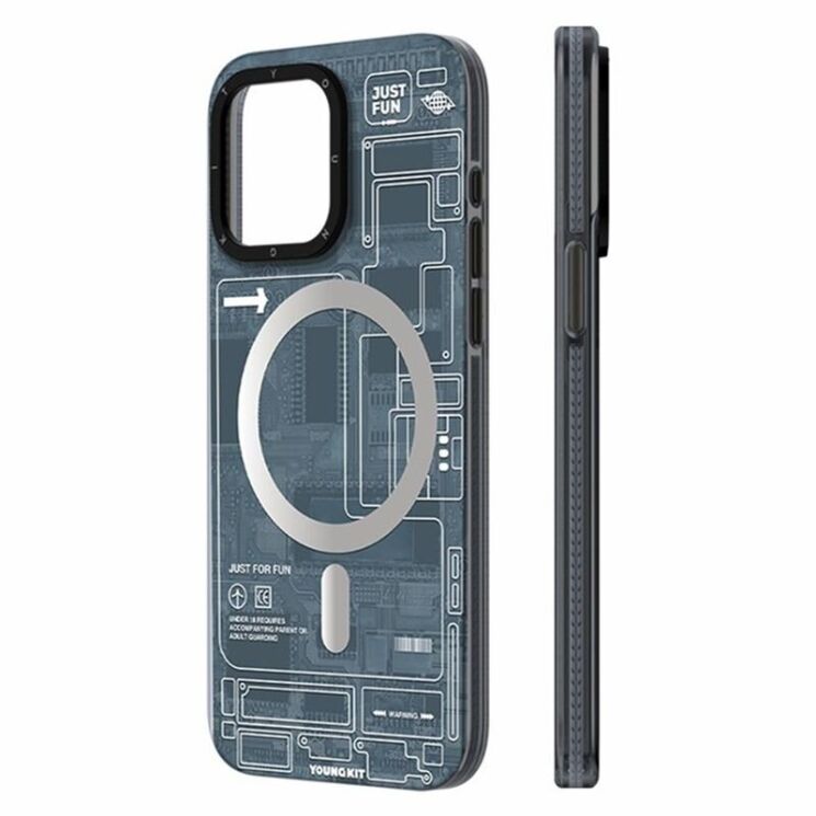 Защитный чехол YOUNGKIT Futuristic Circuit Magsafe для Apple iPhone 15 Pro - Black: фото 2 из 8