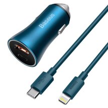 Автомобильное зарядное устройство Baseus Golden Contactor Pro 40W + кабель Type-C to Lightning (TZCCJD-03) - Blue: фото 1 из 29