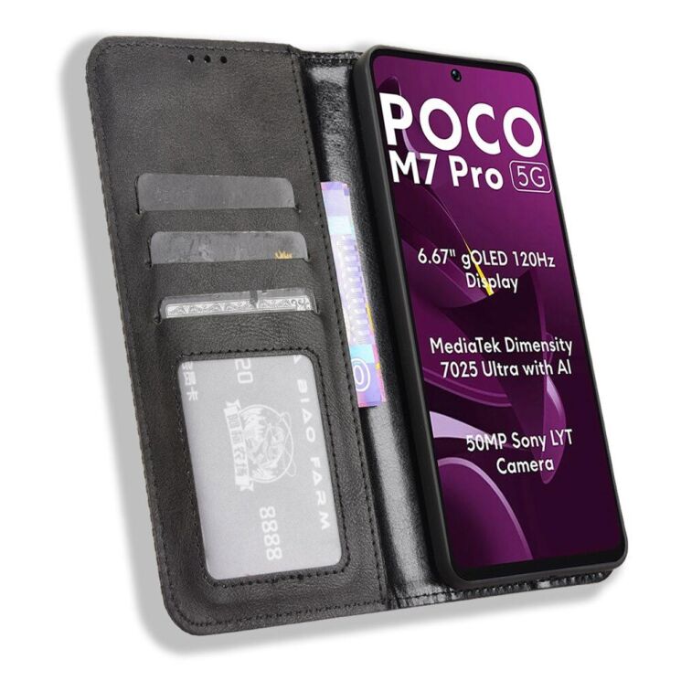 Чохол Deexe Retro Style для Xiaomi Poco M7 Pro - Black: фото 3 з 7