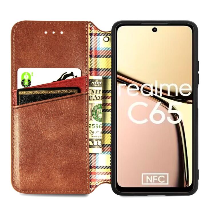 Чехол Deexe Rhombus Wallet для Realme C65 - Brown: фото 2 из 9