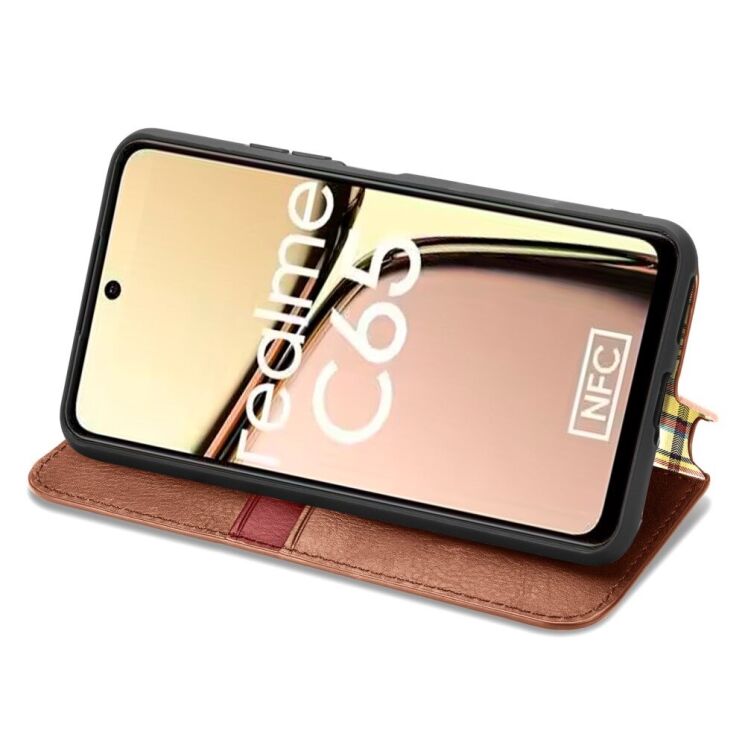Чехол Deexe Rhombus Wallet для Realme C65 - Brown: фото 3 из 9
