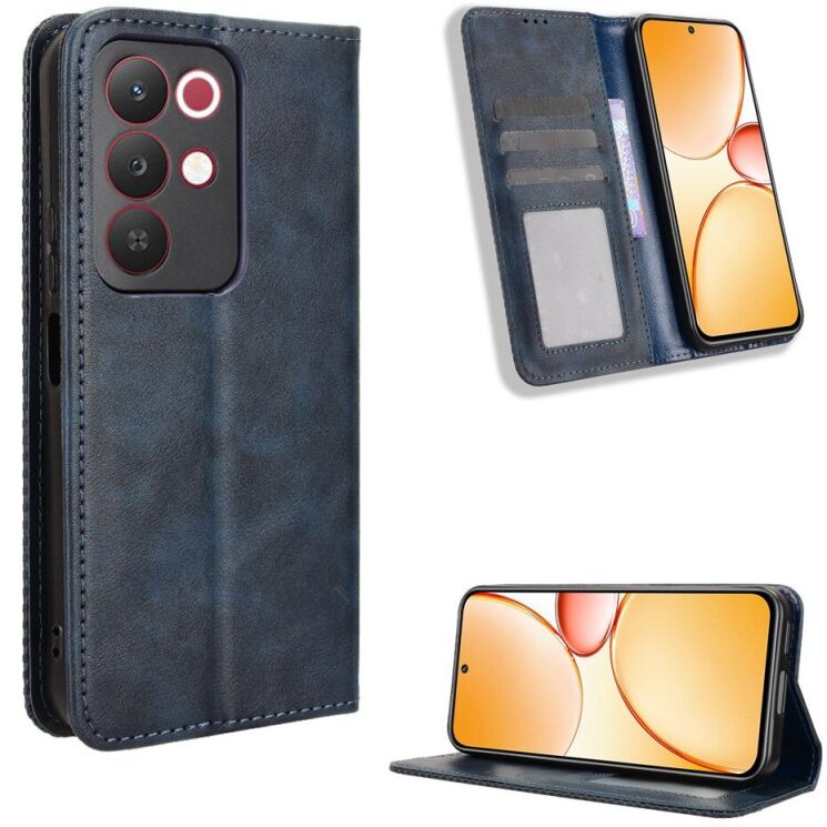 Чехол-книжка Deexe Retro Style для Realme C85 - Blue: фото 2 из 18