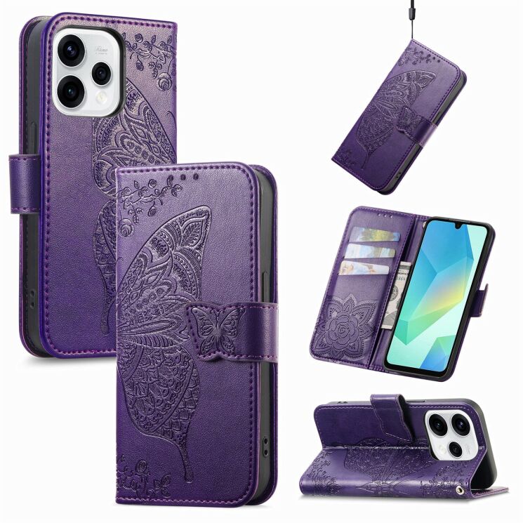 Чехол-книжка с рисунком UniCase Butterfly Pattern для OPPO Reno 15 - Dark Purple: фото 4 из 9