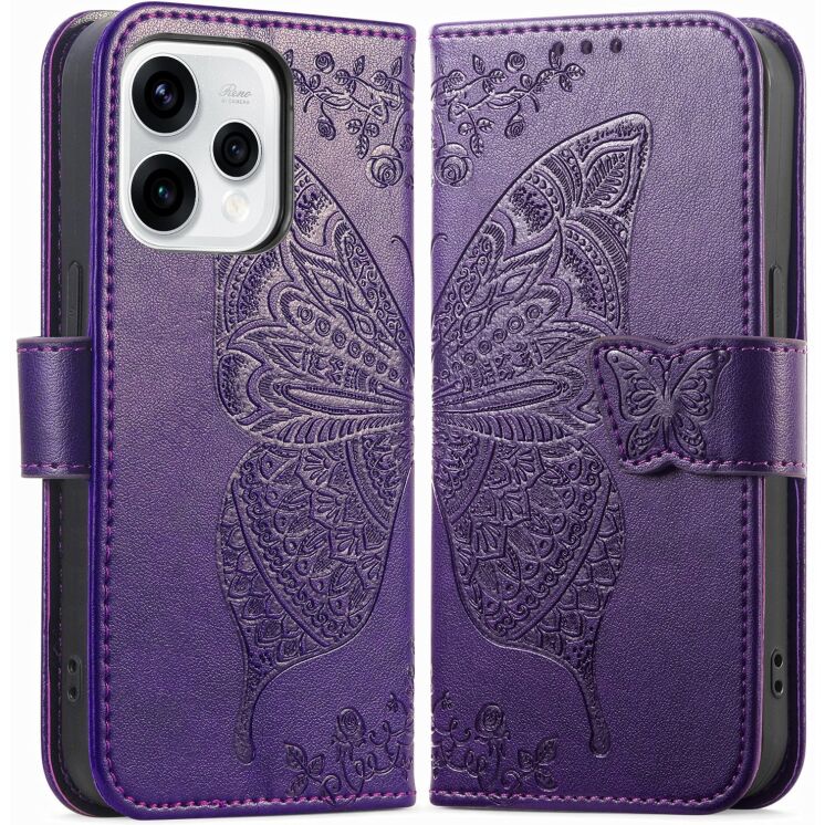 Чехол-книжка с рисунком UniCase Butterfly Pattern для OPPO Reno 15 - Dark Purple: фото 1 из 9