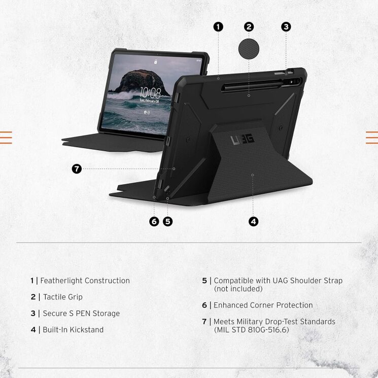 Чохол-книжка URBAN ARMOR GEAR Metropolis SE Series для Samsung Galaxy Tab S7 Plus (T970/975) / S8 Plus (T800/806) 224012114040 - Black: фото 8 з 8