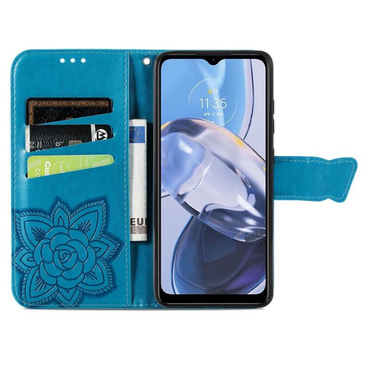 Чехол-книжка с рисунком UniCase Butterfly Pattern для Motorola Moto E22 - Blue: фото 2 из 8