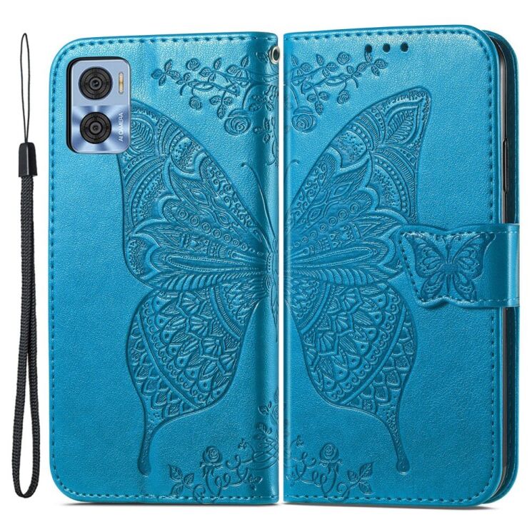 Чехол-книжка с рисунком UniCase Butterfly Pattern для Motorola Moto E22 - Blue: фото 1 из 8