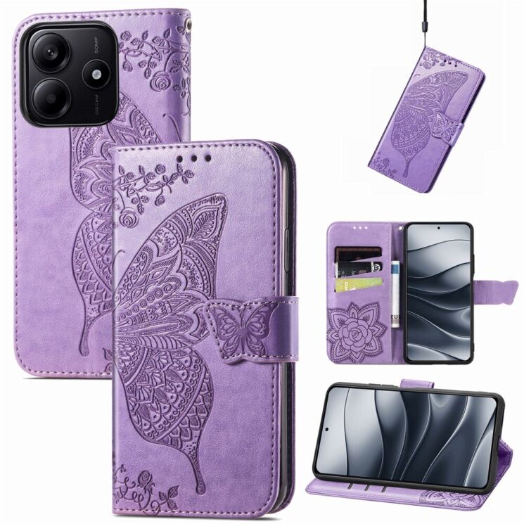 Чехол UniCase Butterfly Pattern для Xiaomi Redmi Note 14 5G - Light Purple: фото 6 из 9
