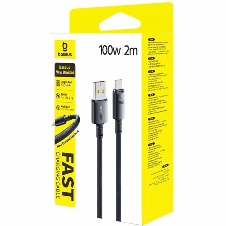 Кабель Baseus New Braided USB to Type-C (100W, 2m) - Black: фото 3 з 9