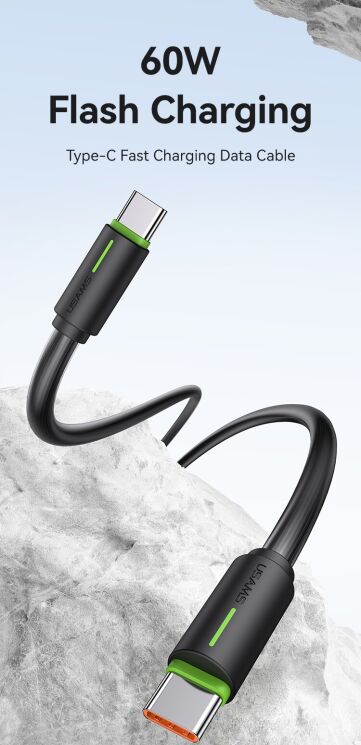 Кабель USAMS SJ734 Type-C to Type-C (60W, 3A, 1m) - White: фото 2 из 13