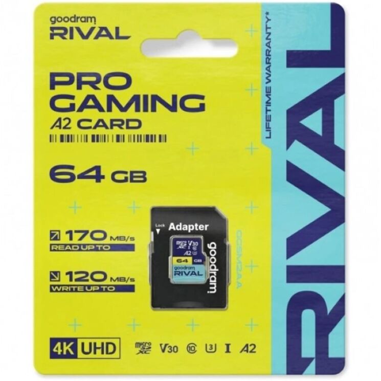 Картка пам&rsquo;ятi GOODRAM MicroSDXC Rival 64GB V30 A2 UHS I U3 R170 + адаптер (GGSM2AA-0640R12): фото 2 з 3