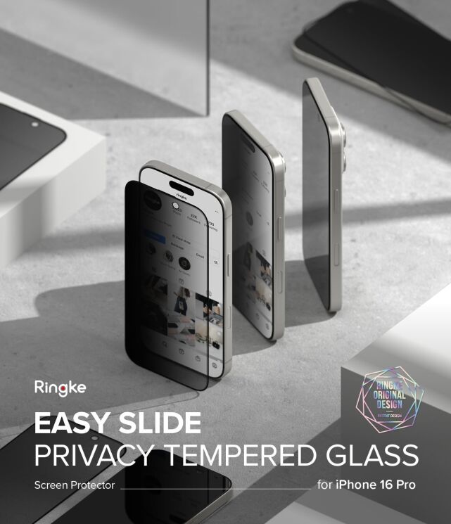 Комплект защитных стекол (2шт) Ringke Easy Slide Privacy для iPhone 16 Pro (8800274960053) - Black (380077B) Комплект защитных стекол (2шт) Ringke Easy Slide Privacy для iPhone 16 Pro (8800274960053) - Black: фото 2 из 21