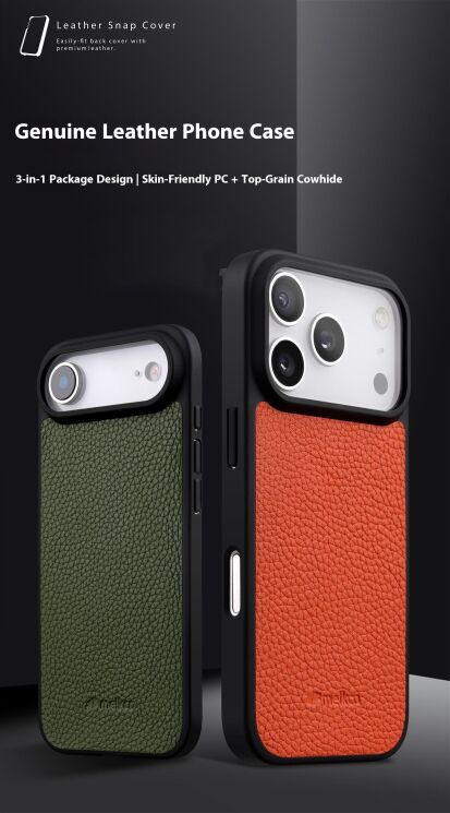 Кожаный чехол MELKCO Leather Cover MagSafe для iPhone 17 Pro - Black: фото 7 из 20