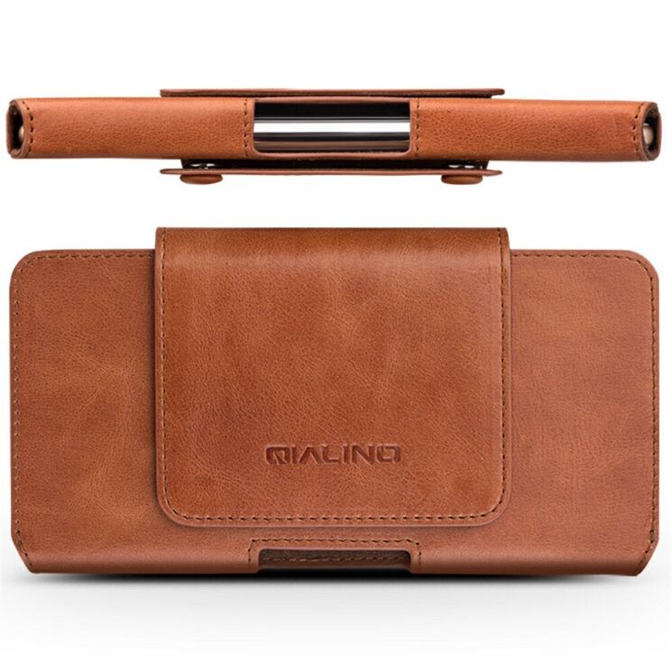 Кожаный чехол QIALINO Leather Case для смартфонов диагональю до 6.9 дюймов - Brown: фото 1 из 8