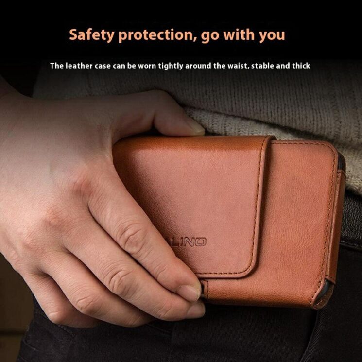 Кожаный чехол QIALINO Leather Case для смартфонов диагональю до 6.9 дюймов - Brown: фото 7 из 8