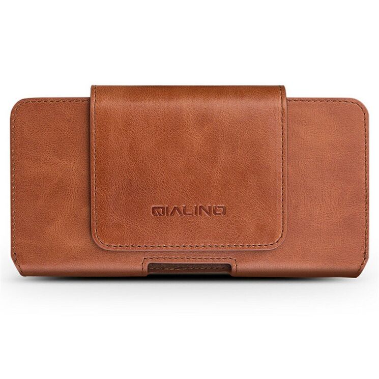 Кожаный чехол QIALINO Leather Case для смартфонов диагональю до 6.9 дюймов - Brown: фото 2 из 8