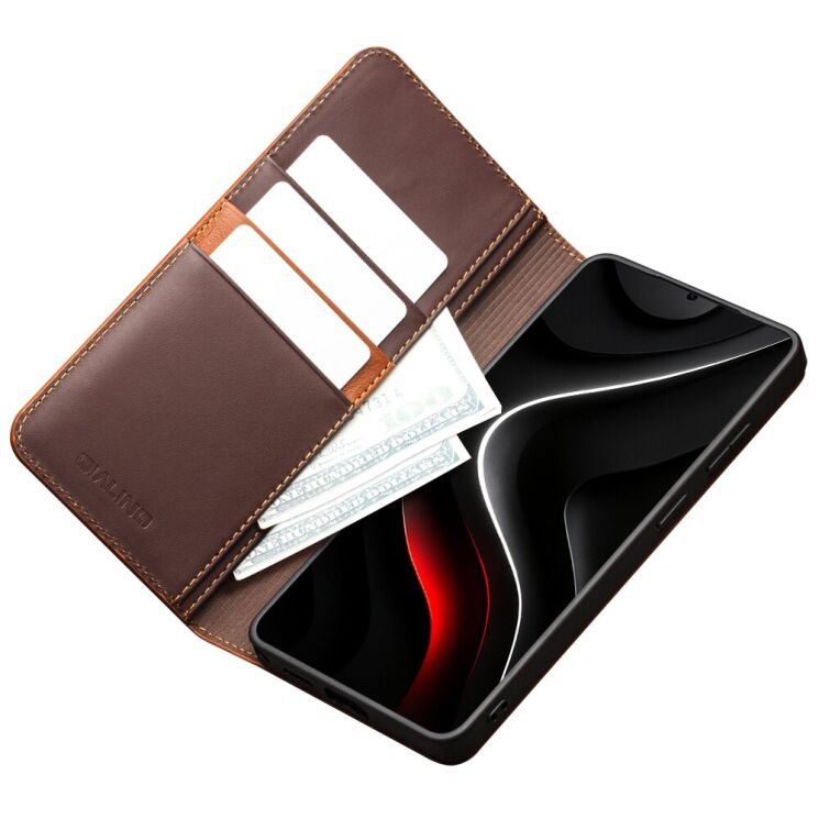 Кожаный чехол QIALINO Wallet Case для Samsung Galaxy S26 - Brown: фото 3 из 14