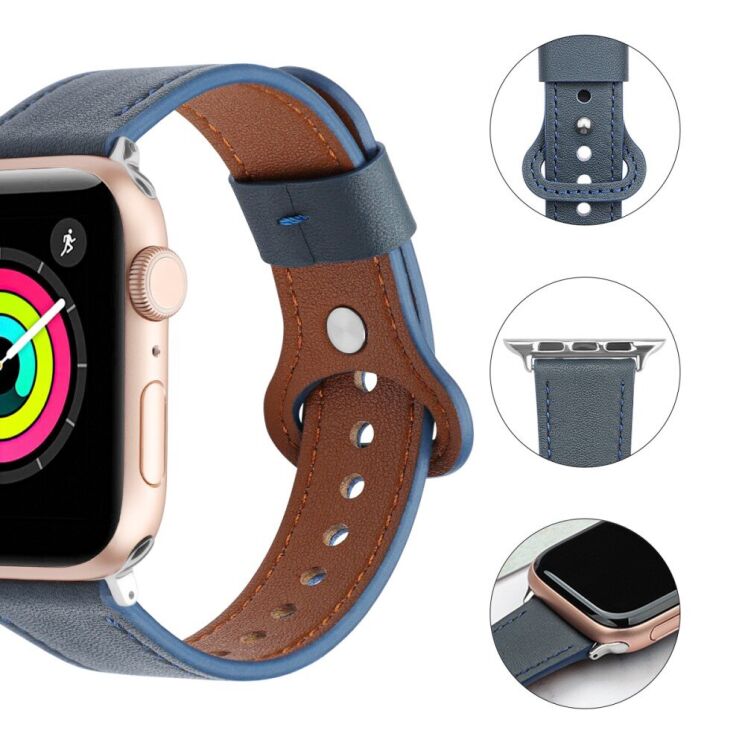 Шкіряний ремінець Deexe Original Style для Apple Watch 42 (Series 10) / 41 / 40 / SE 40 / 38 - Midnight Blue: фото 4 з 6