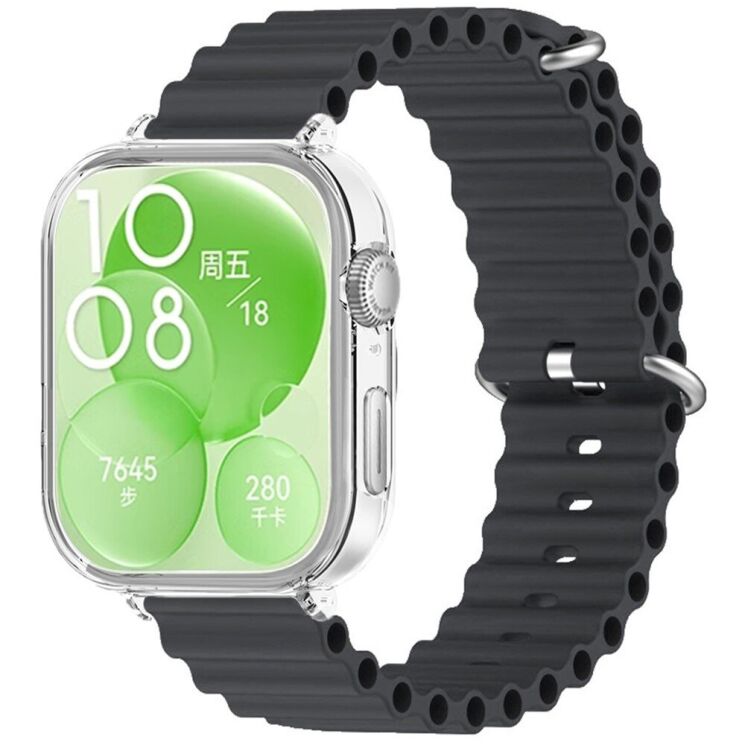 Ремешок Deexe Ocean Silicone для Huawei Watch Fit 3 - Black: фото 1 из 3