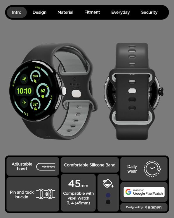 Ремешок Spigen Nano Pop для Google Pixel Watch 4 / 3 (45mm) AMP09491 - Black Sesame: фото 11 из 16