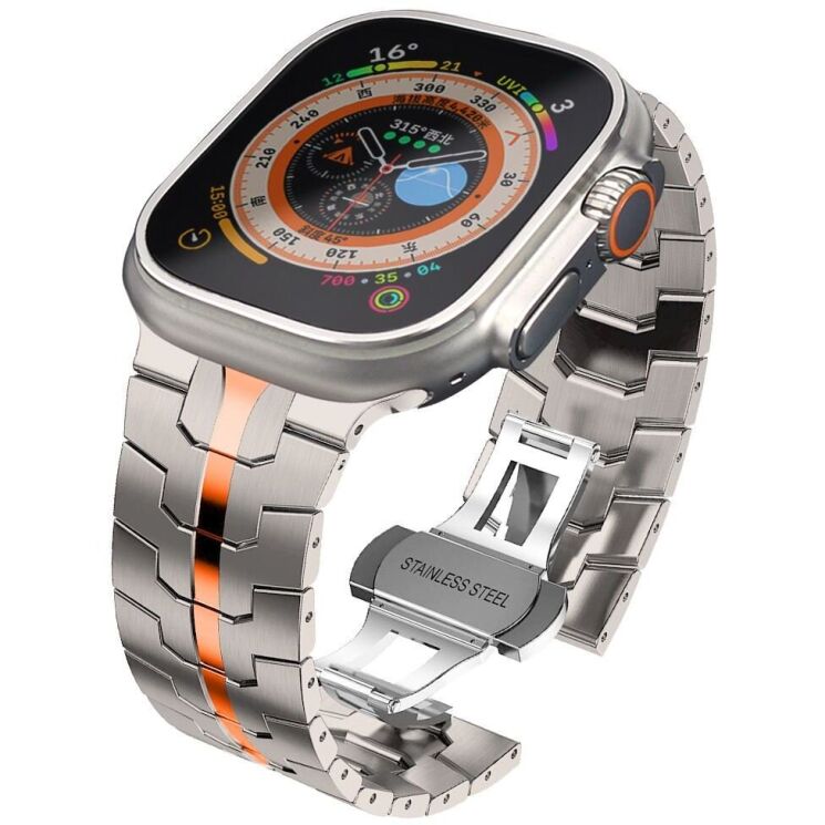 Ремінець Tech-Protect Stainless Line для Apple Watch 46 / 44 / SE 44 / 45 / Ultra / Ultra 2 / Ultra 3 (49mm) - Titanium / Orange: фото 2 з 5