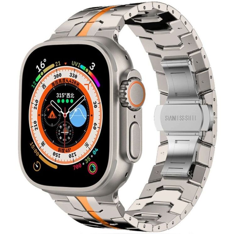 Ремінець Tech-Protect Stainless Line для Apple Watch 46 / 44 / SE 44 / 45 / Ultra / Ultra 2 / Ultra 3 (49mm) - Titanium / Orange: фото 1 з 5