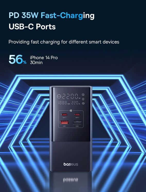 Сетевое зарядное устройство Baseus PowerCombo Tower 3AC+2U+2C (35W) E00023606113-00 - Black: фото 16 из 23