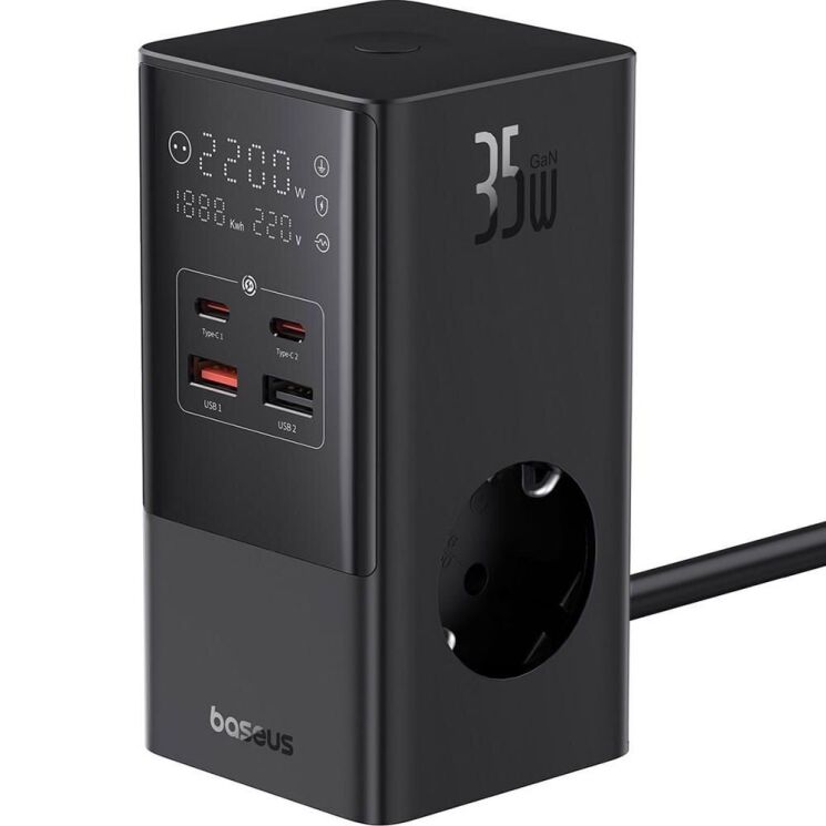 Сетевое зарядное устройство Baseus PowerCombo Tower 3AC+2U+2C (35W) E00023606113-00 - Black: фото 1 из 23