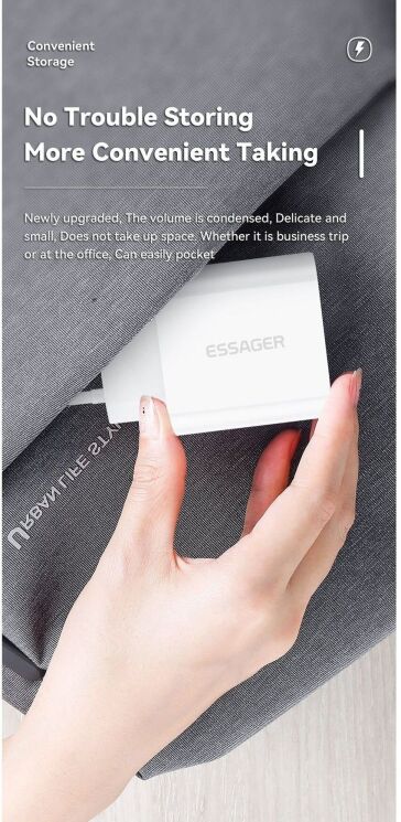 Мережевий зарядний пристрій ESSAGER Vanjane Travel PD20W Type-C (ECTC-FJB02-P) - White: фото 4 з 4