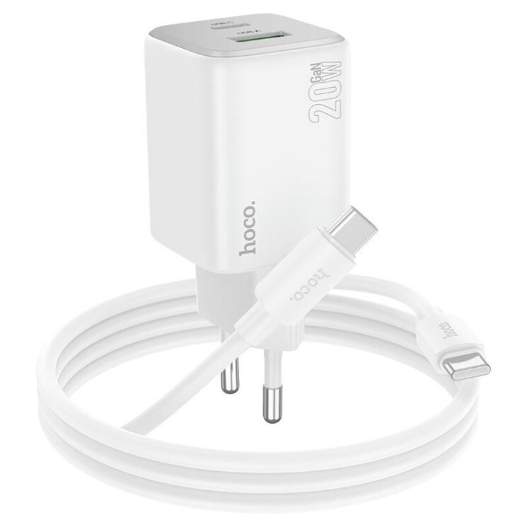 Сетевое зарядное устройство Hoco N41 PD20W+QC3.0 + кабель Type-C to Type-C - White: фото 2 из 10