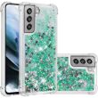 Силиконовый (TPU) чехол Deexe Liquid Glitter для Samsung Galaxy S21 FE (G990) - Green Hearts (230628H)