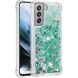 Силиконовый (TPU) чехол Deexe Liquid Glitter для Samsung Galaxy S21 FE (G990) - Green Hearts (230628H). Фото 2 из 7