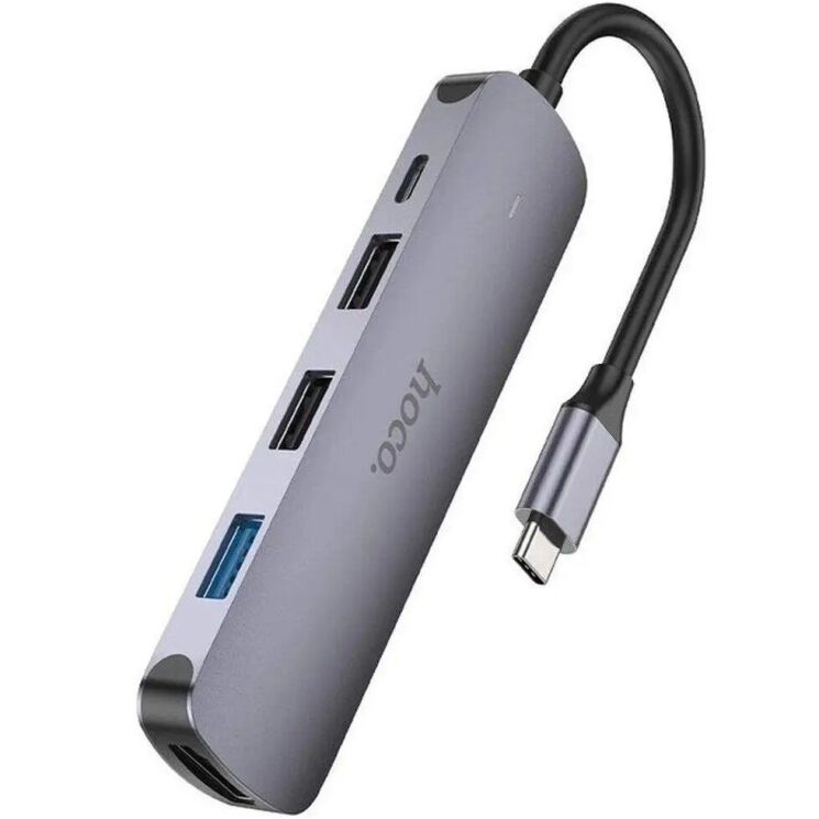 USB HUB Hoco HB27 5 in 1 Multifunctional (Type-C to HDMI+USB3.0+USB2.0+PD) - Metal Gray: фото 2 из 9