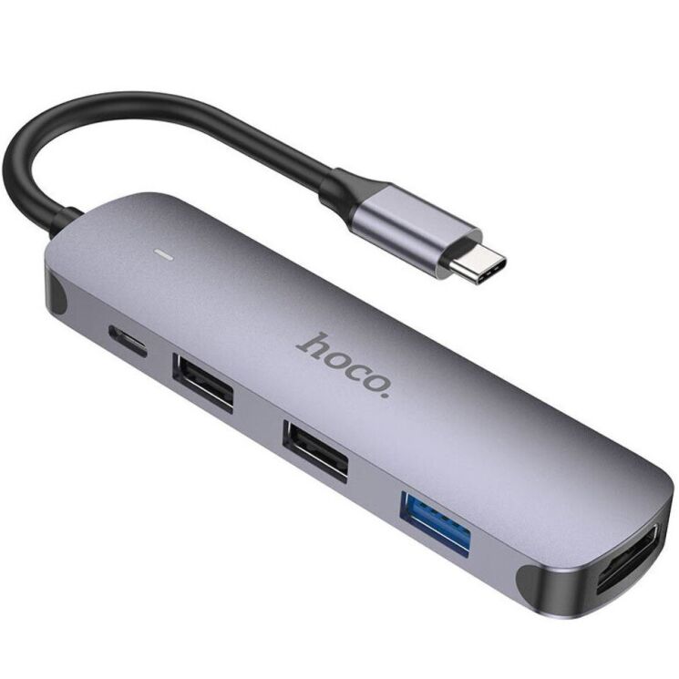 USB HUB Hoco HB27 5 in 1 Multifunctional (Type-C to HDMI+USB3.0+USB2.0+PD) - Metal Gray: фото 3 из 9