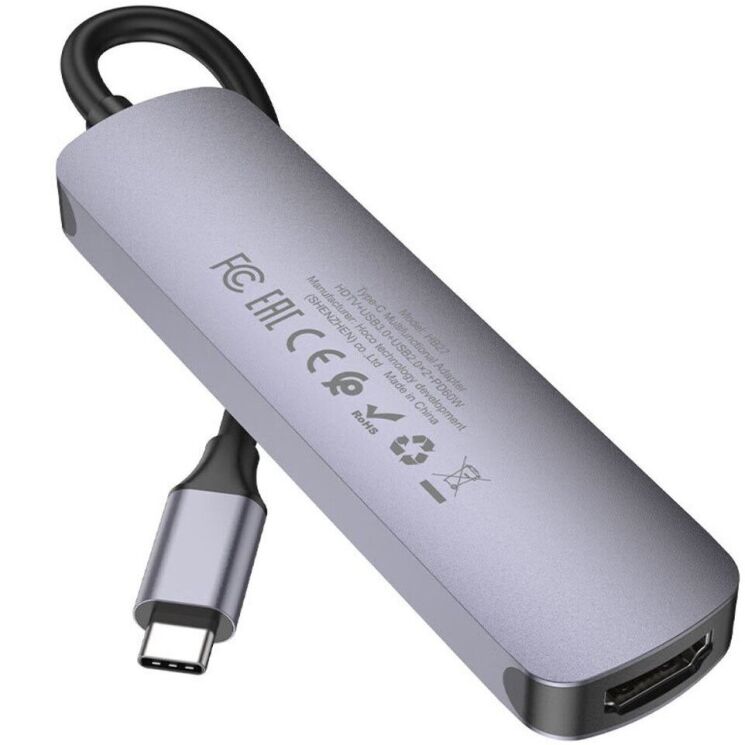 USB HUB Hoco HB27 5 in 1 Multifunctional (Type-C to HDMI+USB3.0+USB2.0+PD) - Metal Gray: фото 4 из 9