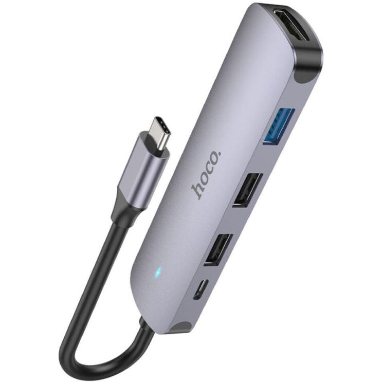 USB HUB Hoco HB27 5 in 1 Multifunctional (Type-C to HDMI+USB3.0+USB2.0+PD) - Metal Gray: фото 5 из 9