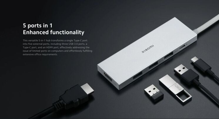 USB HUB Xiaomi 5 in 1 (Type-C to 3USB+Type-C+HDMI) BHR8804GL - White: фото 8 з 13