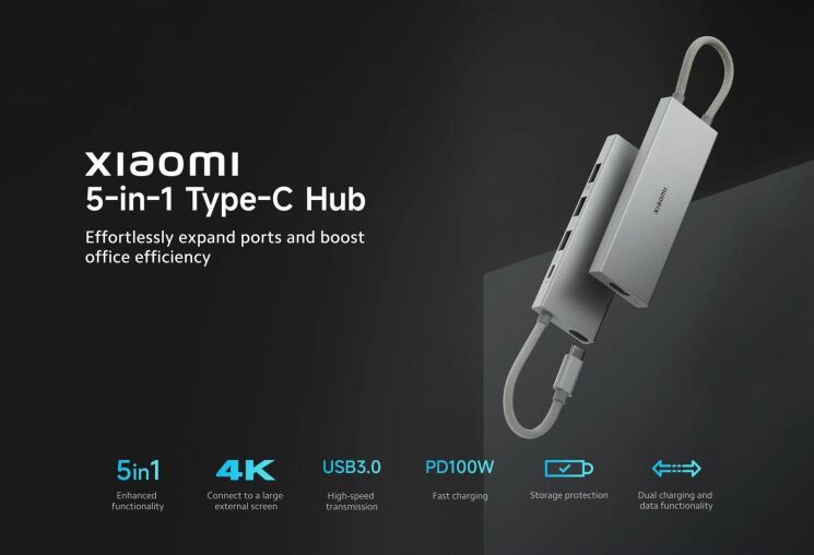 USB HUB Xiaomi 5 in 1 (Type-C to 3USB+Type-C+HDMI) BHR8804GL - White: фото 7 з 13