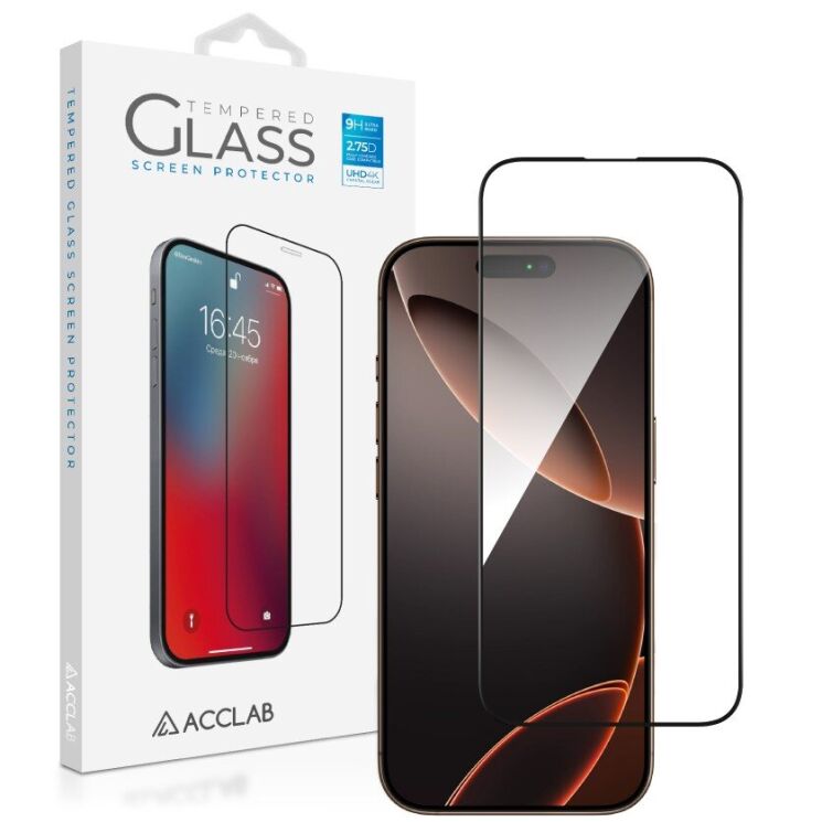 Защитное стекло ACCLAB Full Glue для Apple iPhone 16 Pro - Black: фото 1 из 7