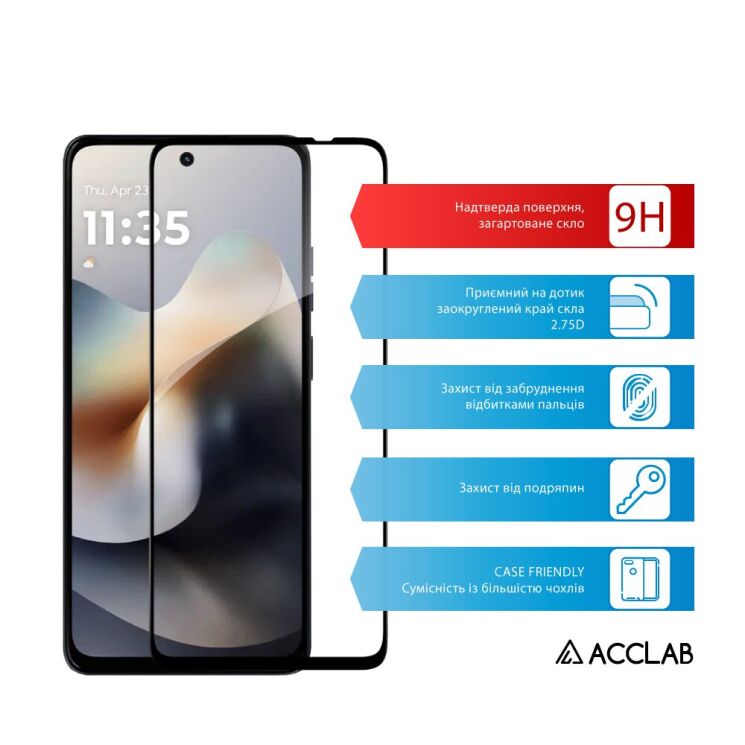 Защитное стекло ACCLAB Full Glue для Motorola Moto G57 Power - Black: фото 3 из 7