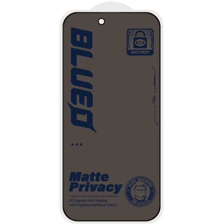 Захисне скло Blueo Full Cover Anti-Peep Matte для iPhone 18 Pro Max - Black: фото 2 з 10