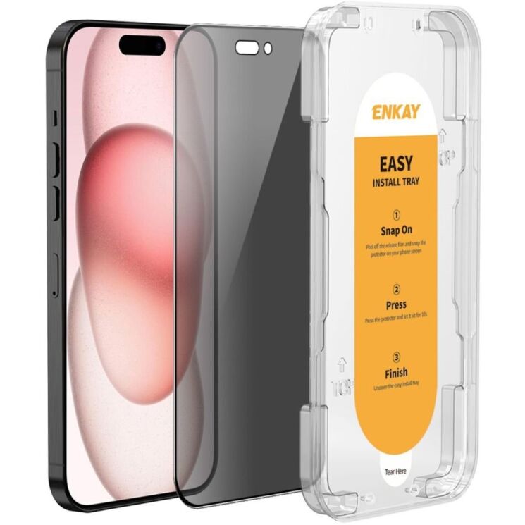 Захисне скло ENKAY Privacy для iPhone 15 Plus - Black (339754B) Захисне скло ENKAY Privacy для iPhone 15 Plus - Black: фото 1 з 9