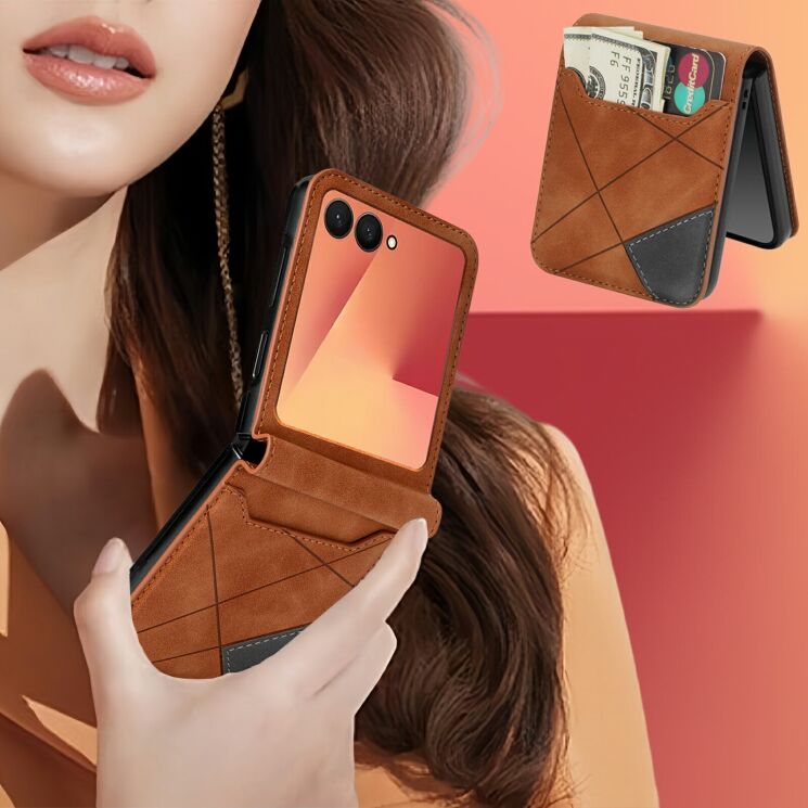 Защитный чехол Deexe Rhombus Card для Samsung Galaxy Flip 8 - Brown: фото 6 из 6