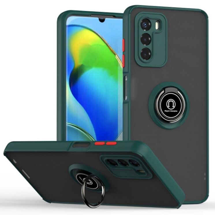 Защитный чехол Deexe Ring Holder для ZTE Blade A72 / V40 Vita - Blackish Green / Red: фото 1 из 5