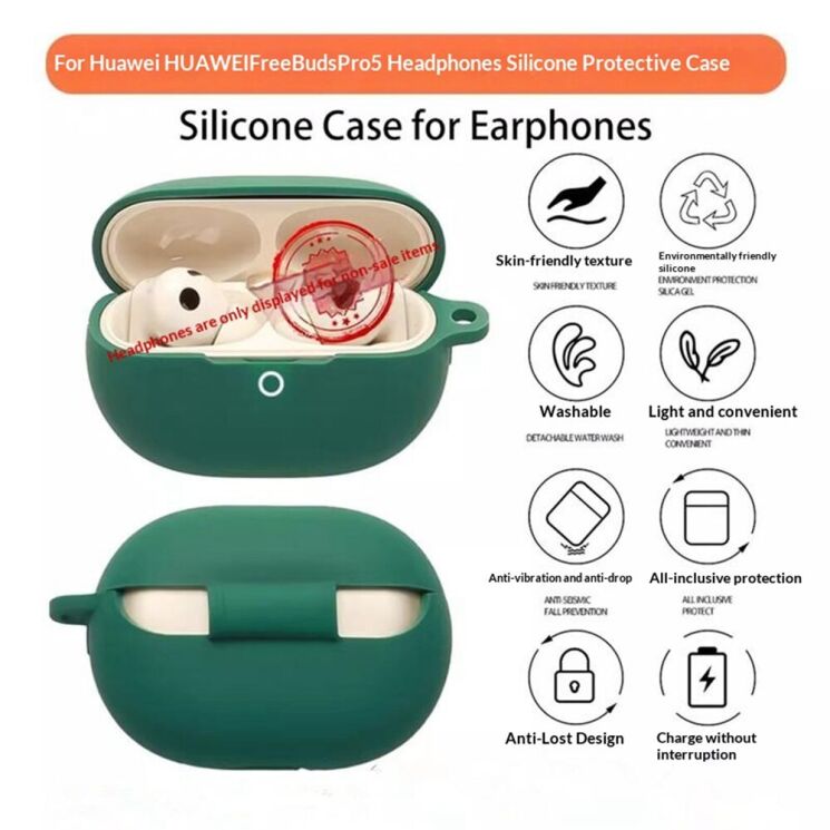 Защитный чехол Deexe Silicone Sleeve для Huawei FreeBuds Pro 5 - Blackish Green: фото 5 из 11