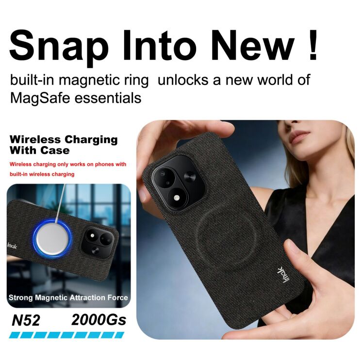 Защитный чехол IMAK Fabric Case with MagSafe для Xiaomi Redmi Note 17 (4G/5G) - Black: фото 5 из 10