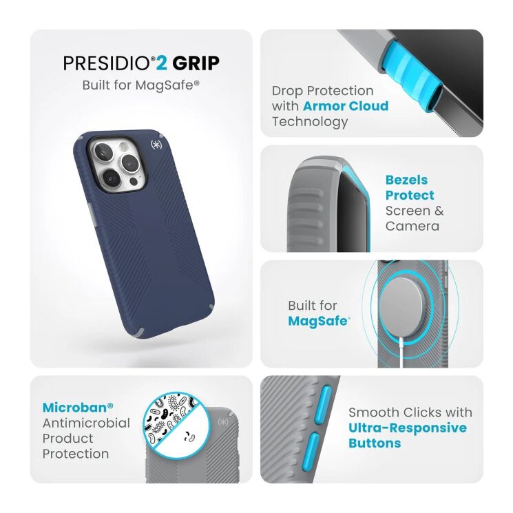 Защитный чехол Speck Presidio2 Grip MagSafe для Apple iPhone 15 Pro (150575-3206) - Coastal Blue: фото 6 из 10